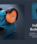 Beefed Up Mini Bench Grinder With Dual Grinding Wheels in blue with industrial build quality and power switch.