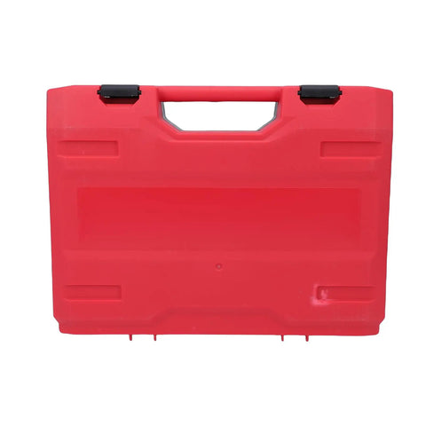 Heavy Duty 21V Cordless Angle Grinder With Brushless Motor And Rocking Head Runs Smooth As Silk Cutting Through Metal And Wood Reaches 9000 Rpm With Three Speed Settings To Knock Out Any Tough Job On Site in a red protective case.