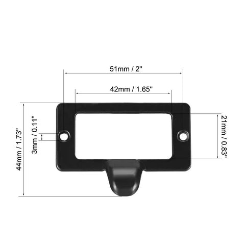 Slick Black Vintage Zinc Alloy Label Holder Pull Handles With Label Frame dimensions 59X44MM, 51MM hole distance.