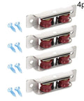 Pack Of Four U Groove Double Wheel Sliding Door Pulleys Built With Tough Stainless Steel And Nylon Rollers For Sleek Cabinet Track Movement And Zero Hassle Window Hardware Swap, featuring red nylon rollers.