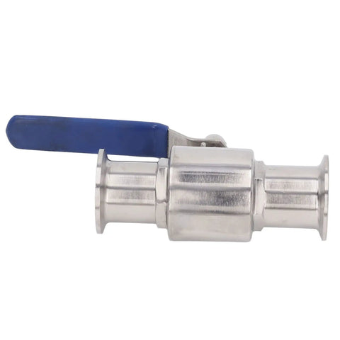 Heavy Duty Clamp Ball Valve With 304 Stainless Steel Body For Quick Grab Installation And Smooth Plumbing Flow Control with blue lever handle.