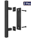 Two Piece 12 Inch Pull And Flush Barn Door Handle Set Large Rustic Two Side Design Black Square Handles For Gates Garages Sheds And Furniture Easy To Install With Included Hardware Durable Metal Construction.