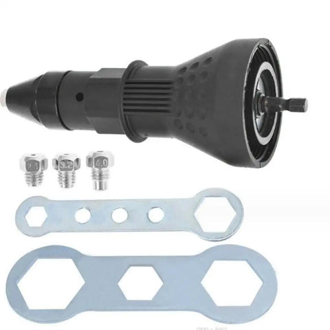 Tough As Nails Cordless Rivet Gun Drill Adapter with interchangeable tips, wrenches, and smooth pull operation.