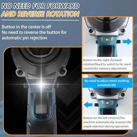 Heavy Duty Cordless Rivet Nut Installer Gun Boasting 26V Brushless Motor And M3 To M12 Heads switch controls for automatic pin rejection