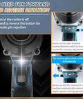 Detailed view of 26V Cordless Brushless Rivet Nut Gun With Automatic Memory Mode Led Light showing rotating button functions for automatic pin rejection.