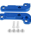 Blue Aluminum Drift Lock Adapter Kit for E46 M3 with bolts and nuts, boosts turn angle by 25 percent for drift and power tuning.