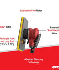 Jitterbug Sander Three Thirty Second Inch Orbit 10000 RPM Lubrication Free Air Motor Anti Vibration Tech Quiet Silencing System