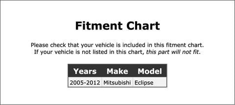 Fitment chart detailing compatible years, make and model for Rear Wheel Bearing And Hub Assembly For Mitsubishi Eclipse 2005 To 2012.