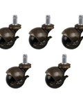 Five Pack Two Inch Antique Brass Swivel Caster Wheels With Built In Brakes Smooth Nylon Rolling Balls for easy furniture movement.