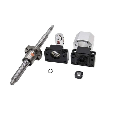 Smooth Running SFU1204 Ballscrew Kit With 12mm Roller Dia And 4mm Pitch For DIY CNC Builds Range From 550 To 1000mm Plus Single Nut Coupler And Support Blocks Top Quality C7 Grade, ballscrew kit on white