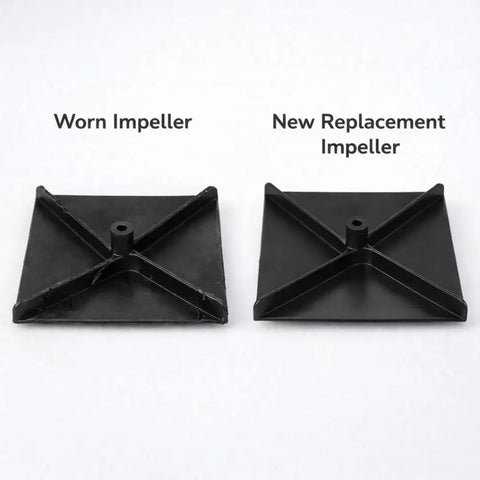 Spreader Impeller Replacement Plate For Lawn Spreader Attachments Pro Grade Durable No Fuss Easy Install For Quick Even Lawn Care Compatible With AgriFab Spreader Systems No Assembly Required side by side with worn impeller.