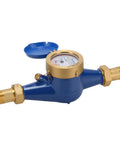 1 Inch Durable Multi Jet Water Meter With Lead Free Brass Non Pulsed Output ISO 4064 Certified, side view of brass and blue water meter