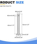 Top Shelf 304 Stainless Steel Flat Head Single Hole Clevis Hitch Pins Six Pack dimensions, showcasing size details and specifications.