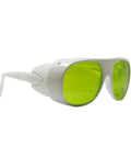 Kick Ass Eye Safety Protection Goggles for 1064NM YAG Laser Cutting and Welding with OD Plus Four Absorbing Filter, green lenses, white frame.