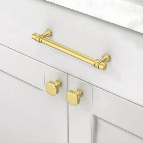 Ten Pack Of 5 Inch Brushed Gold Cabinet Handles Boasting Heavy Duty Metal Build ideal for kitchen drawers with quick install.