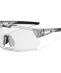 Slick Heavy Duty Photochromic Polarized Safety Glasses With Impact Resistant Lenses For Outdoor Work Featuring Smooth Transition Shades And Dead Serious Anti Glare Protection In Classic Grey, side angle view.
