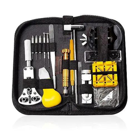 Must Have Watch Repair Tool Kit Featuring Link Pin Remover Shell Opener And Strap Replacement For Smooth Bracelet Tweaks and Quick DIY Fixes That Help You Look Sharp Without The Shop Price Tag Absolutely Game Changer in compact storage case.