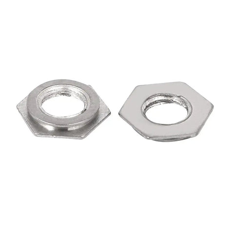Heavy Duty Three Oh Four Stainless Self Clinching Flush Hex Nuts M Five Thread close-up view, showcasing smooth edges for bolt fitting.