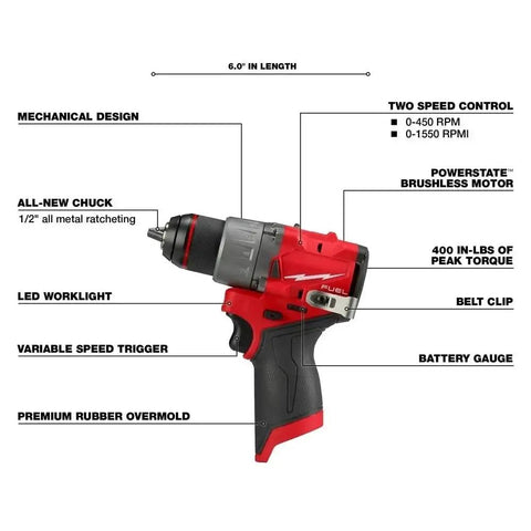 Badass Cordless Compact Drill Driver With Half Inch All Metal Chuck And Mechanical Clutch built for tight spots, showing labels and features.