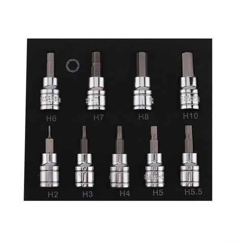 Three Eighths Inch Drive Metric Hex Bit Socket Set In Chrome Vanadium Steel, 2mm To 10mm on display board
