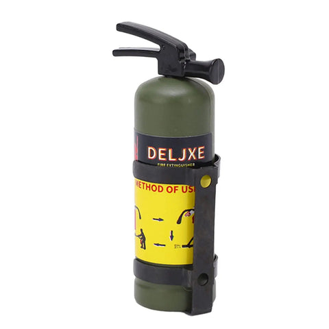 Green Mini Fire Extinguisher Scale Accessory for RC Cars Axial SCX10 WPL MN Series detailed view with instruction label