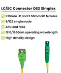 LC To SC OS2 Singlemode Fiber Patch Cable 10 Meter APC Polished Simplex Jumper connectors with high density design.
