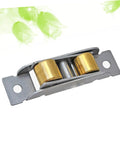 3 Pack Double Roller Window Sliding Door Pulley Wheel 16 mm Brass Replacement Hardware, showing a detailed view of brass rollers on a metal frame.