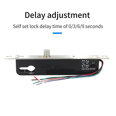 12V or 24V Electric Drop Bolt Lock with Manual Override Cylinder for Gate Access Control features a delay adjustment and wiring.