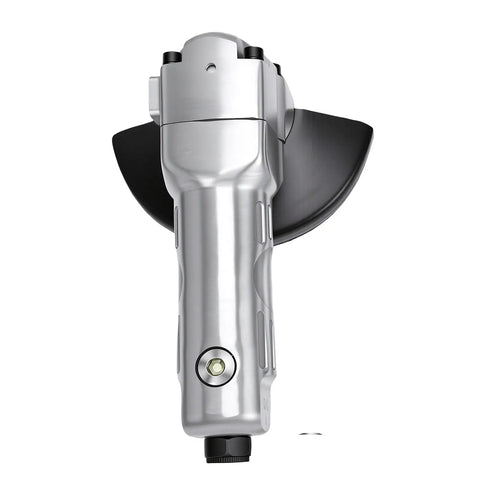Five Inch Pneumatic Angle Grinder For Metal Cutting And Grinding Ergonomic Grip Low Vibration Lightweight Frame Built Like A Beast For Hard Knocks And The Daily Workshop Grind, top view showing handle and cutting blade.