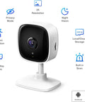 2K Indoor Wired Security Camera For Home Use With Baby Monitor And Pet Cam, features icons for 2-way audio, night vision, and built-in siren