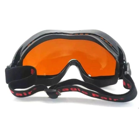 OD5 Plus Laser Protective Goggles Covering 190Nm To 540Nm And 800Nm To 1700Nm Range, black frame with orange lenses.
