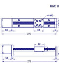 Ready To Run Mini Linear Rail Guide Slider Kit With T6x1 Lead Screw Nema 11 Motor dimensions and specifications diagram.