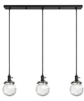 Three Light Linear Pendant Island Lighting With 5.9 Inch Globe Striped Glass Shades, Hanging Light Fixtures