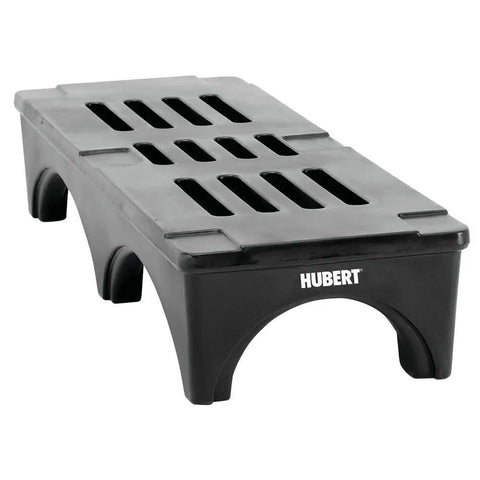 Heavy Duty Black Plastic Dunnage Rack For Warehouse Storage 30 X 22 X 12 with slotted top, sturdy design for bulk goods.