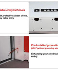 Universal EV Charger Station Cover With Drip Proof Weather Guard And No Fuss Cable Cleanup Plus Heavy Duty Combo Lock For Secure Underground Parking Lot Storage showing cable entry holes and grounding post.
