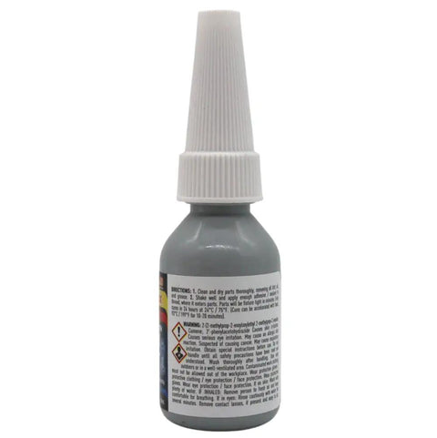 Back view of Blue Medium Strength Threadlocker 0.34 Oz Bottle Removable With Hand Tools Locks Metal Fasteners Vibration Resistant