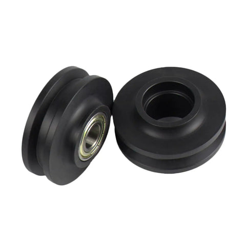 Heavy Duty Sliding Gate Bearing Rollers 4 Pack Nylon Wheels For Inverted Tracks featuring two black nylon wheels with silver bearings