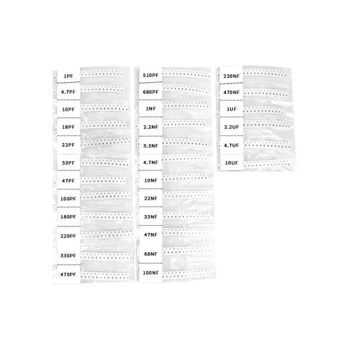 0603 Smd Capacitor Kit Mlcc Ceramic Bulk Value Pack Six Hundred Pieces showing assorted values from 1 PF to 10 UF.