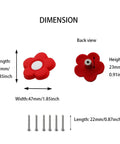 Top Shelf Cartoon Style Soft Grip Rubber Cabinet Knobs And Drawer Pulls For Kids Rooms featuring red flower design with dimensions.