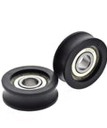 10 Pack Badass U Groove Plastic Coated Bearing 6201 12mm Bore 44mm OD 16mm Thickness POM Nylon White Pulley Wheel close-up showing two wheels.