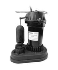 Black Half HP Submersible Sump Pump With Vertical Float Switch For Clean Or Dirty Water, Delivers 3600 GPH, 22 Ft Immersion, 31 Ft Head, Durable Thermoplastic Utility Pump PSU051V