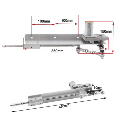 Adjustable Telescopic Linear Actuator Motor With Integrated Speed Controller And 24 Volt Power Supply providing a 150mm stroke, aluminum frame.