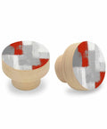 Top Shelf 2 Piece Cabinet Knobs Featuring Sleek Abstract Graffiti Prints In Bold Red And Charcoal Grey Solid Beech Wood Drawer Pulls For Kitchen Cupboard Doors, smooth lacquer finish, 35mm diameter.