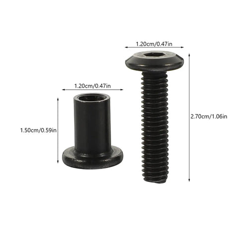 Badass Black Stainless Steel Binding Screws M6x25 Countersunk Barrel Nuts for Tough Leathercraft and Scrapbooking, 1.2cm wide.