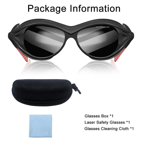 Heavy Duty Red Light Therapy Glasses Featuring Hella Solid Laser Protective Coating and Broad Spectrum Tanning Goggle Eye Defense, with case and cloth.