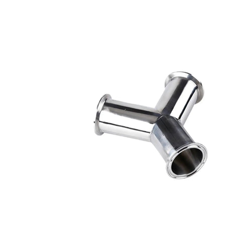 Y Shaped 3 Way Sanitary Pipe Fitting Tri Clamp 304 Stainless Steel, built tough, view showing durable connector design.