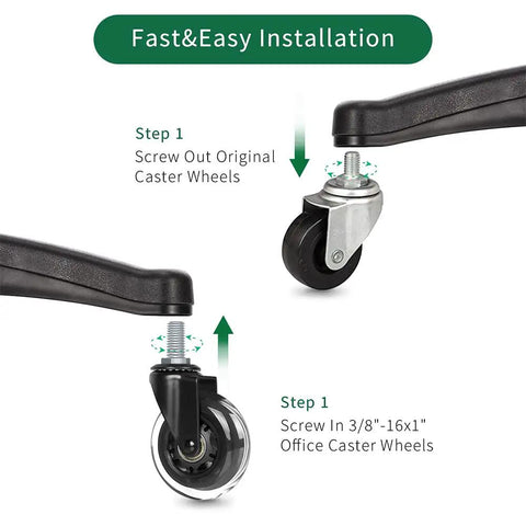 Installation guide for Heavy Duty Office Chair Caster Wheels 3 Inch Set Of 5 Threaded Stem 3 8 16 PU Rubber.