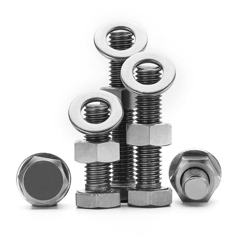 Outside Hex Screw And Nut Flat Washer Titanium Kit, 2 Pcs, M10x130mm, corrosion resistant fastener set, stacked and side view.