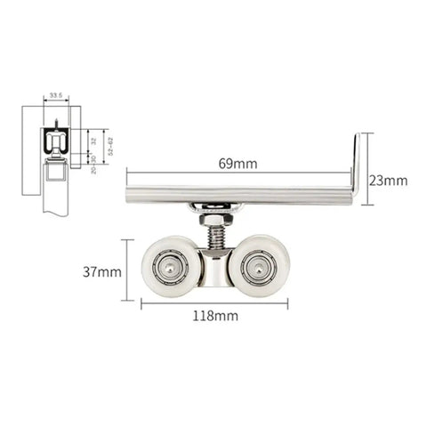 Rock Solid 4 Pack Zinc Alloy Sliding Door Rollers Heavy Duty Double Wheel Pulleys, 118mm wide, for smooth operation.