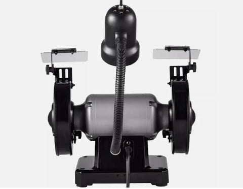 Heavy Duty 6 In Bench Grinder With Variable Speed Dial And Pure Copper Induction Motor front view showcasing adjustable tool rests.